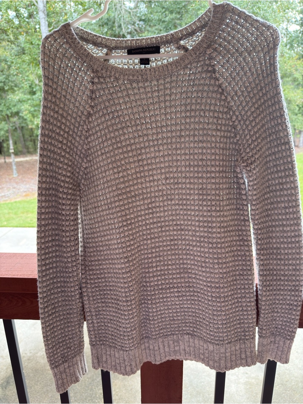 Banana Republic Women's Light Taupe Open-Knit Crewneck Sweater